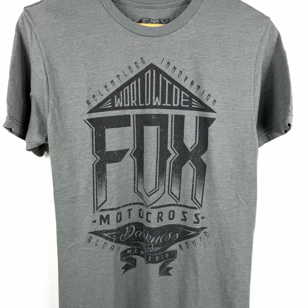 Fox Motocross Worldwide Graphic T-Shirt Mens S Gray Short Sleeve Crew Neck